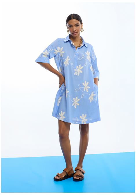 Camicia in cotone ricamata fiori LOLA CASADEMUNT | LS2616135AZUL CRUDO